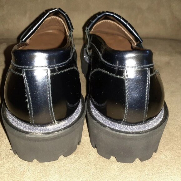 PERTINI-Black Leather Kilties Jeweled Loafers-Lightweight-Size 38/7.5-Excellent - Picture 5 of 7